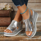 Dames Metallic Platform Slingback Sandalen