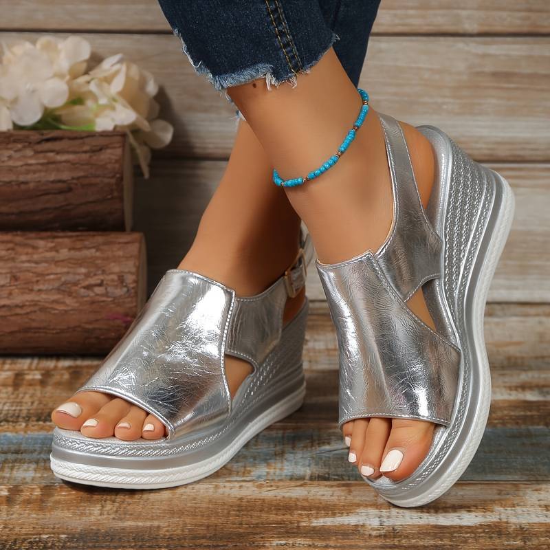 Dames Metallic Platform Slingback Sandalen