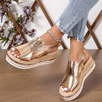 Dames Metallic Platform Slingback Sandalen