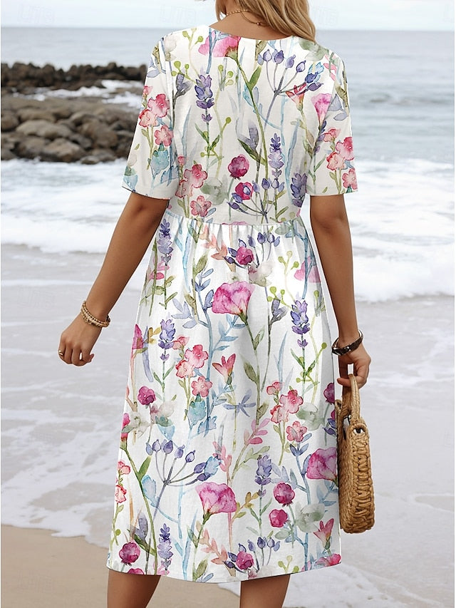 Women's Flowy Floral Print Midi Dress