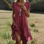 Dames Zomer Midi Jurk V Hals Korte Mouwen