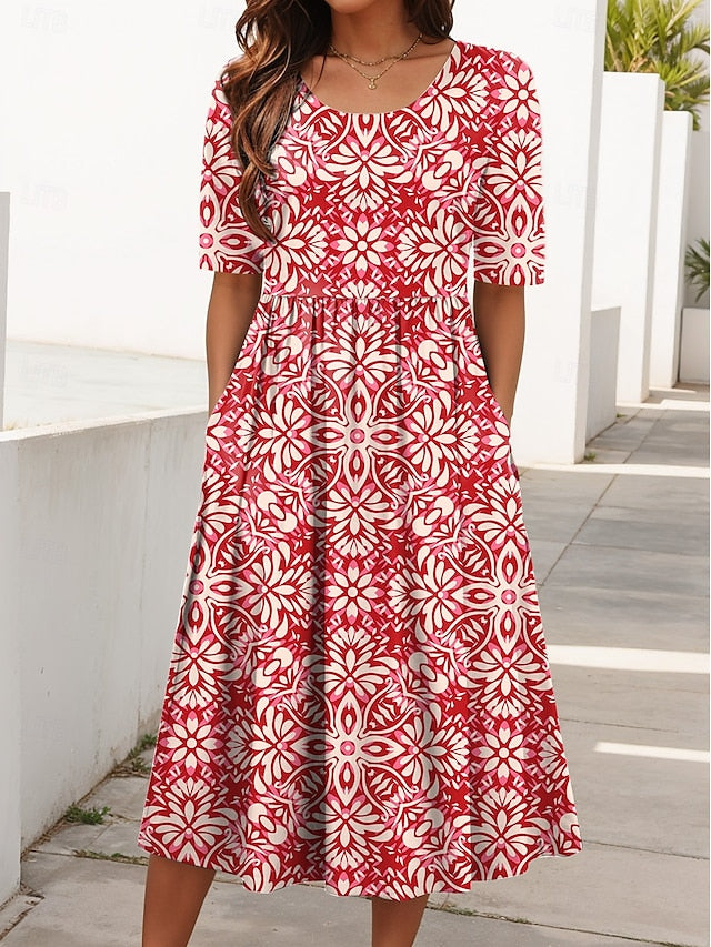 Women's Flowy Floral Print Midi Dress