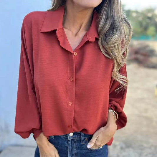 Verena Blouse | Dames Herfst Blouse met Knoopsluiting en Ballonmouwen
