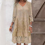 Dames Geborduurde Midi Jurk met V Hals