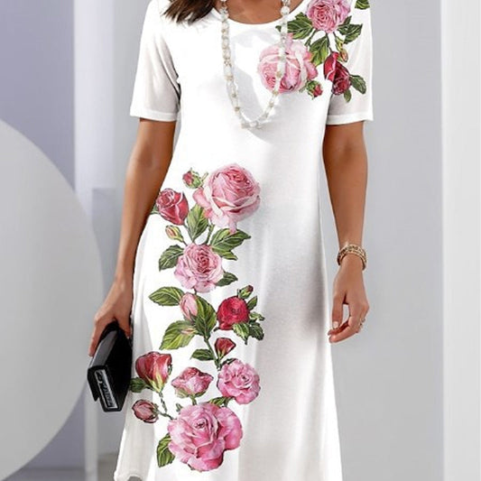 Dames Midi Jurk Bloemenprint Licht