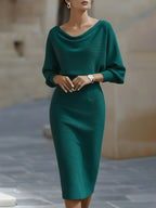 Dames Gedrapeerde Midi Jurk Elegant