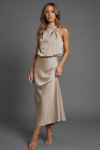 Dames Halter Midi Jurk Satijnen Stijl