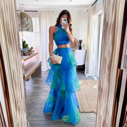 Queensley Jurk | Set van Mouwloze Top en Gelaagde Rok
