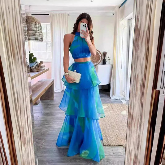 Queensley Jurk | Set van Mouwloze Top en Gelaagde Rok