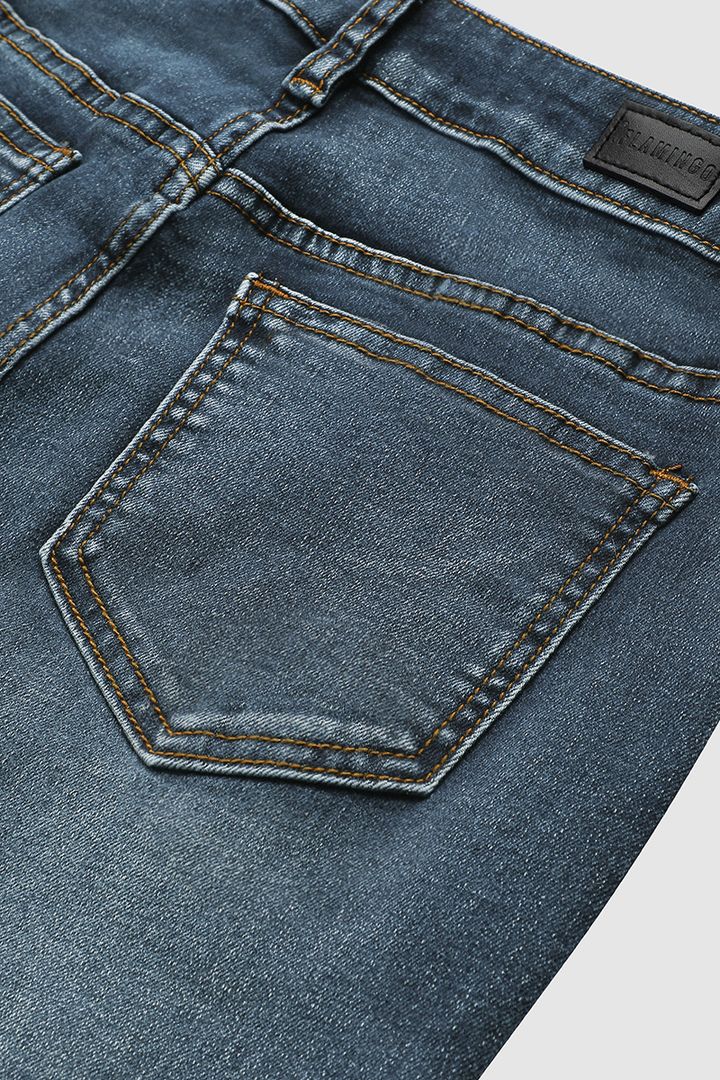 Belka Jeans | Midden taille Flamingo Geborduurde Jeans