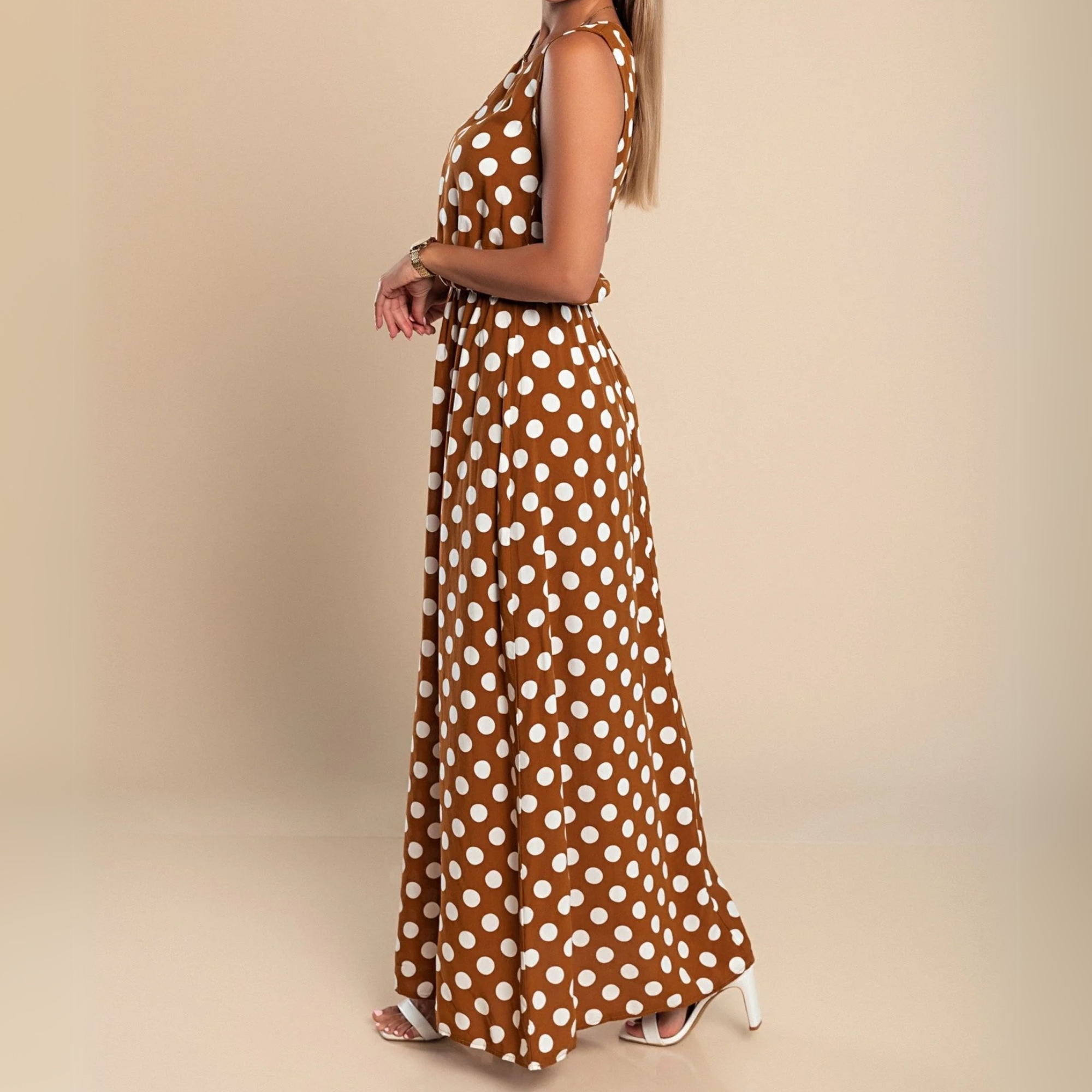 Dames Maxi Jurk Stippenprint