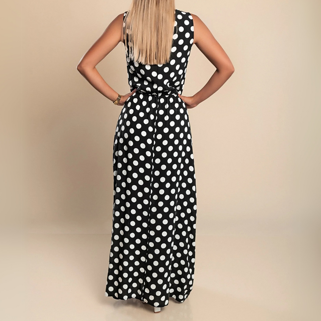Dames Mouwloze Maxi Jurk Stippenprint