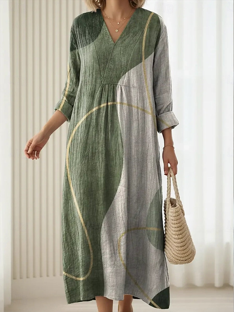 Dames Comfort Midi Jurk Olijfgroene Stijl
