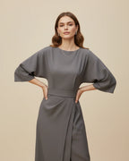 Dames Midi Jurk Lantaarnmouwen met Riem