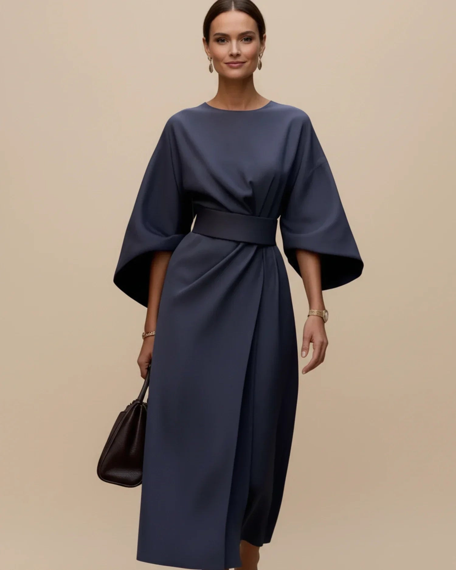 Dames Midi Jurk Lantaarnmouwen met Riem
