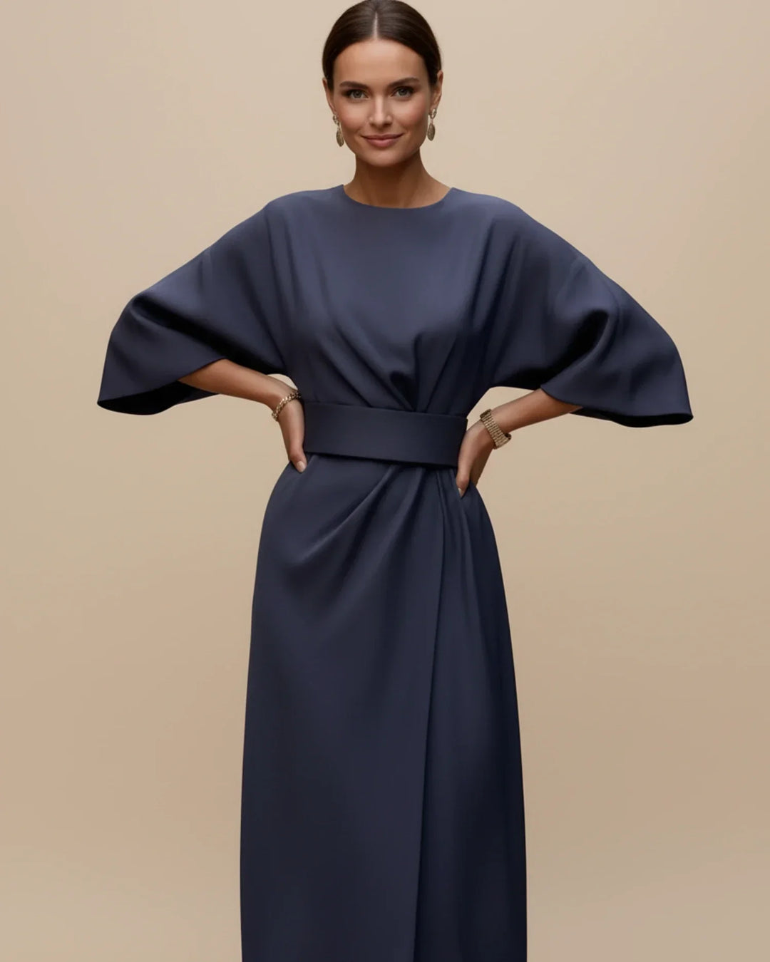 Dames Midi Jurk Lantaarnmouwen met Riem