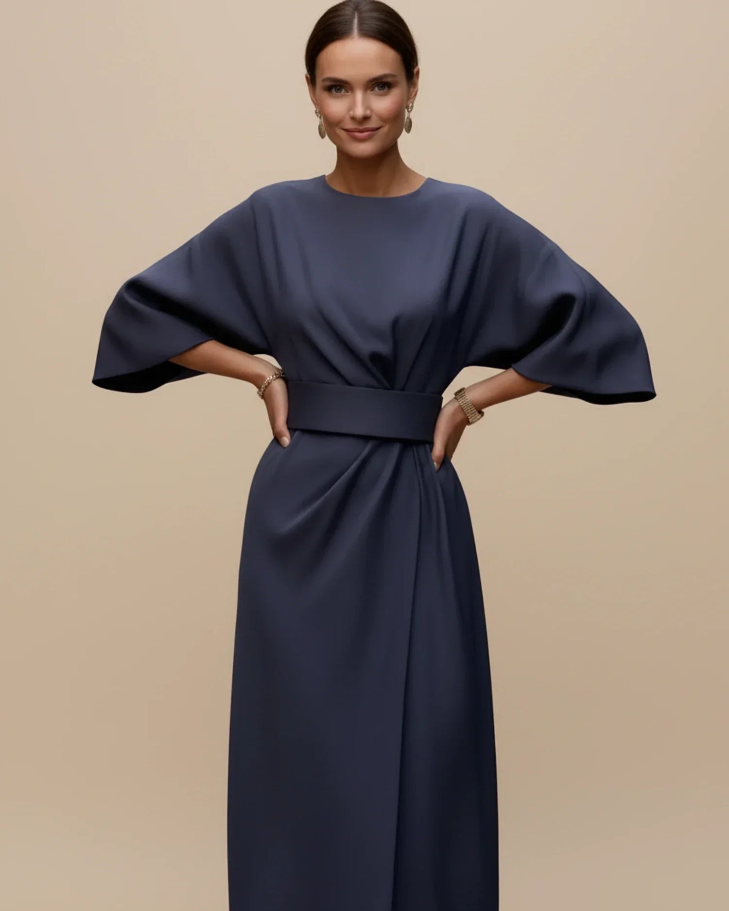 Dames Midi Jurk Lantaarnmouwen met Riem