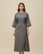 Dames Midi Jurk Lantaarnmouwen met Riem