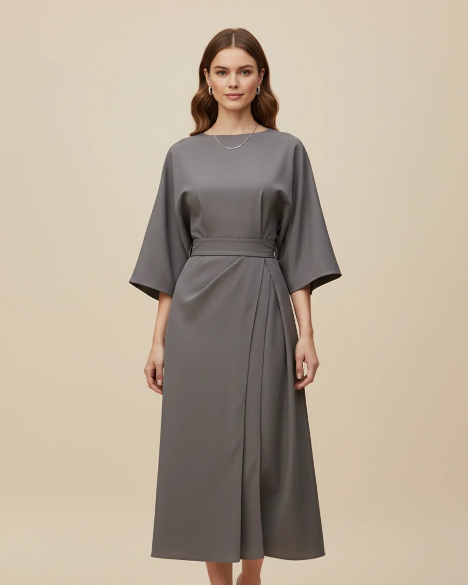 Dames Midi Jurk Lantaarnmouwen met Riem