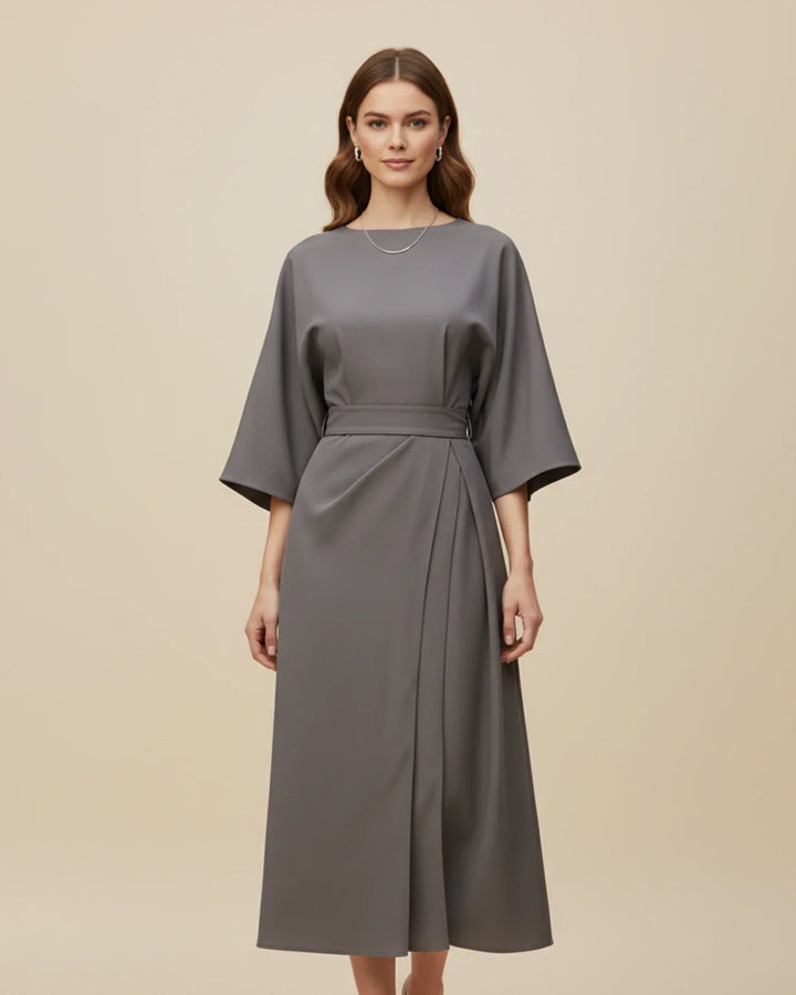 Dames Midi Jurk Lantaarnmouwen met Riem