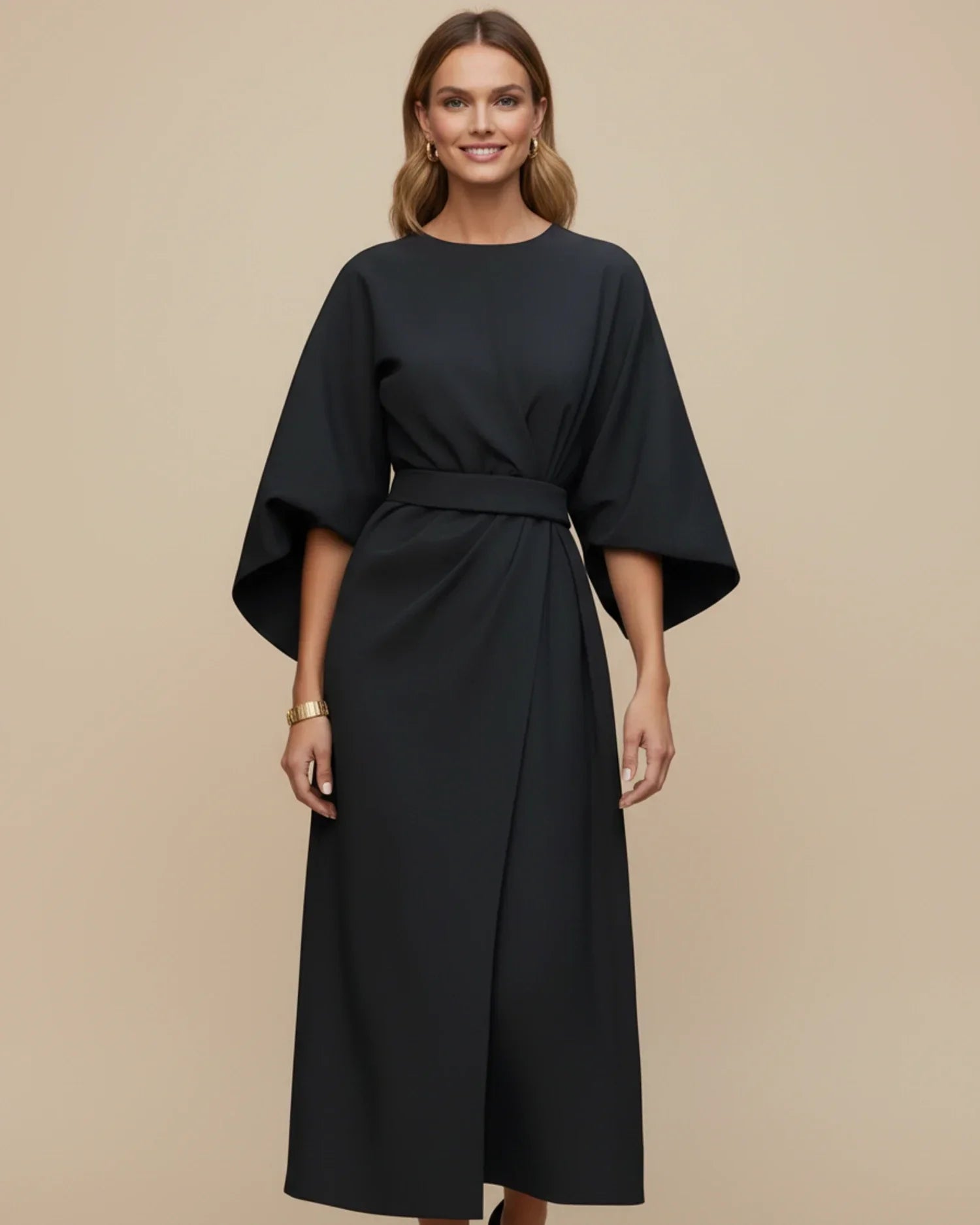 Dames Midi Jurk Lantaarnmouwen met Riem