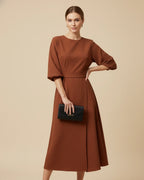 Dames Midi Jurk Lantaarnmouwen met Riem