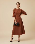 Dames Midi Jurk Lantaarnmouwen met Riem