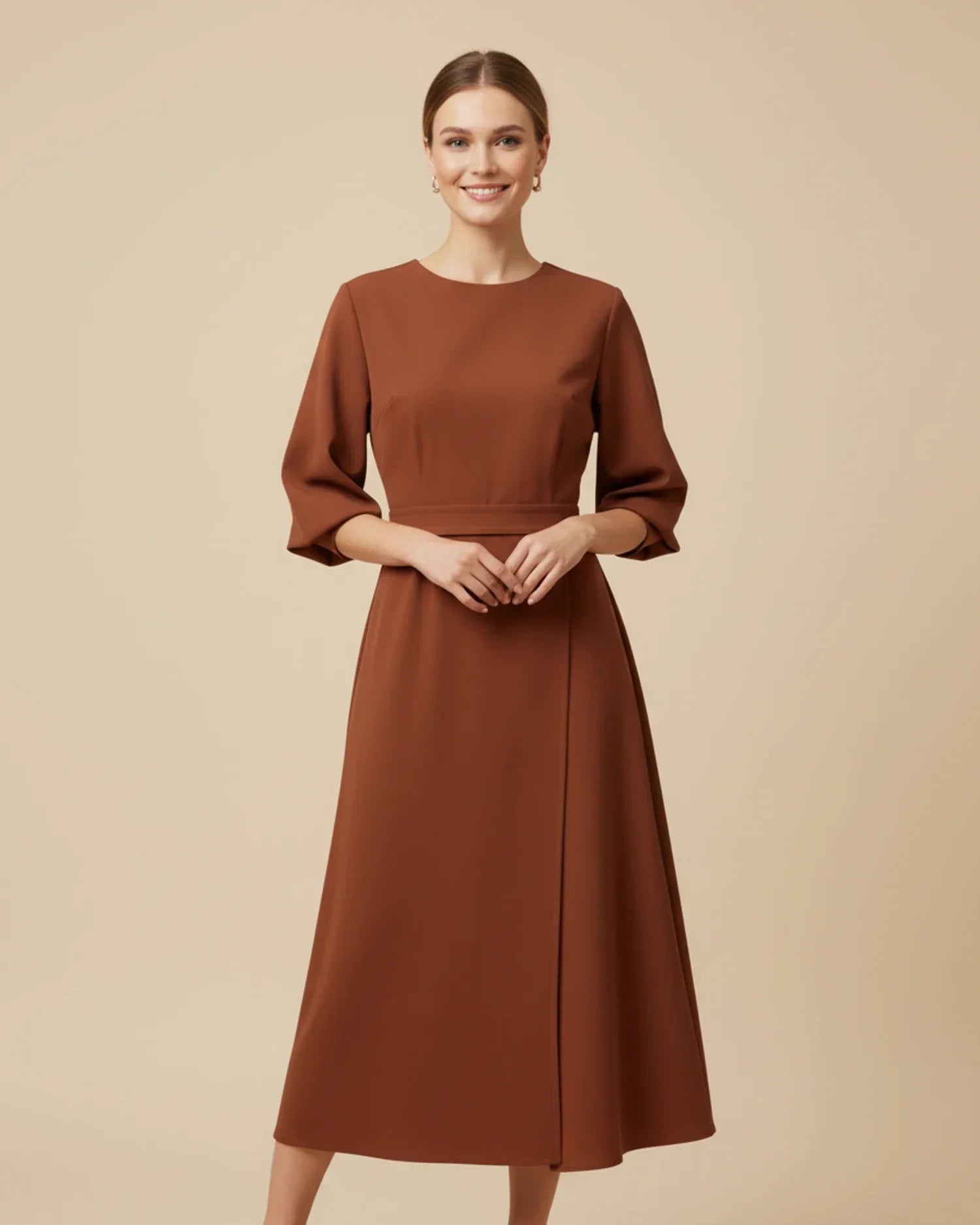 Dames Midi Jurk Lantaarnmouwen met Riem