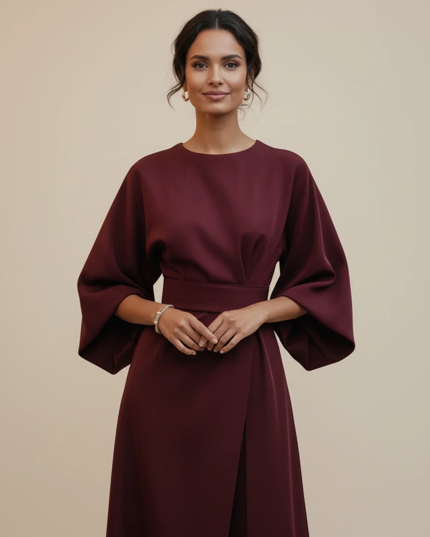 Dames Midi Jurk Lantaarnmouwen met Riem