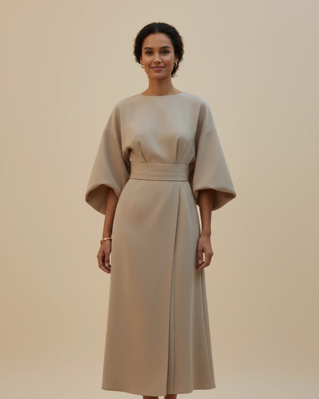 Dames Midi Jurk Lantaarnmouwen met Riem