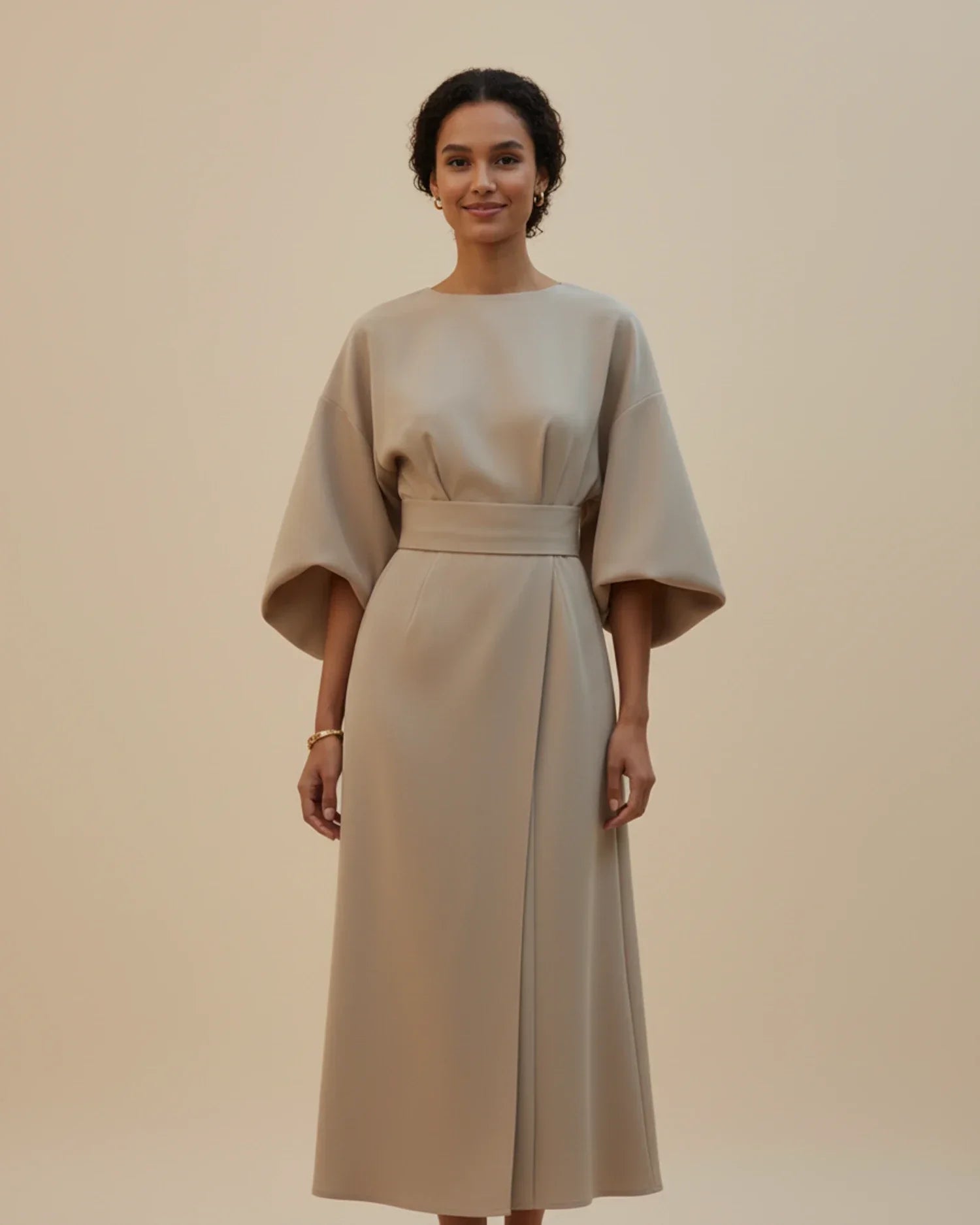 Dames Midi Jurk Lantaarnmouwen met Riem
