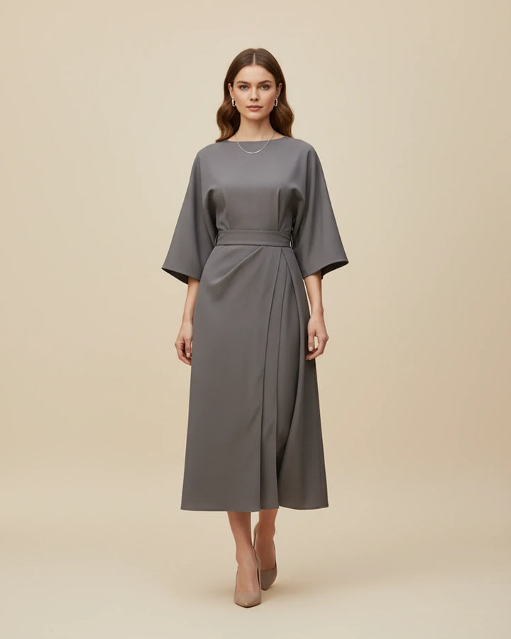 Dames Midi Jurk Lantaarnmouwen met Riem