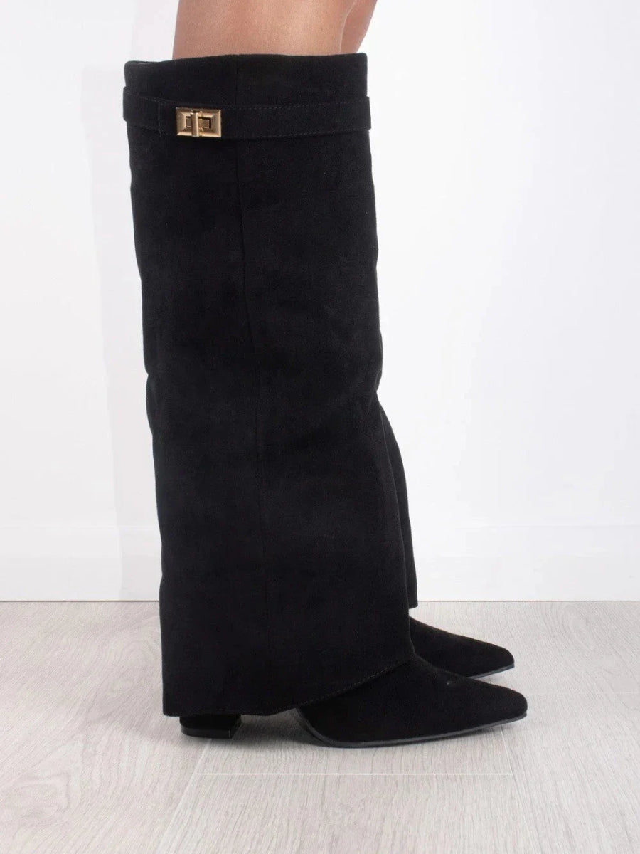 Women's Suede Boots with Gold Details